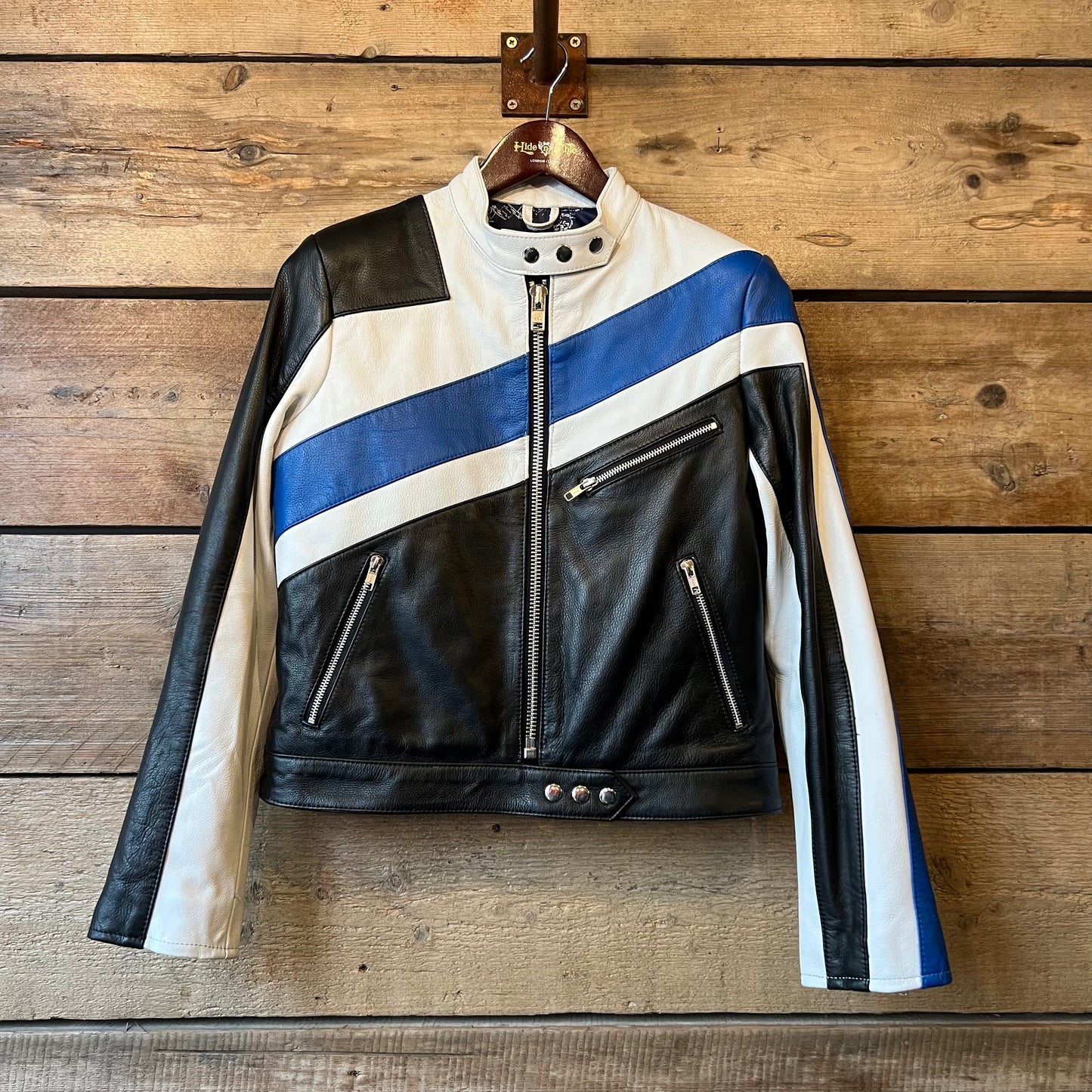 D&G Style Biker Jacket - Black / White / Blue